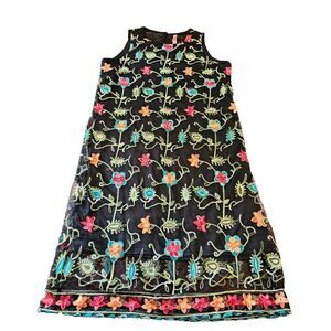 Black Mesh Embroidered Floral Dress  Sz M Festival Boho Romanticcore Cottagecore